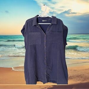 Heyson Navy Textured Button-Down Cover Up Dress - Size L